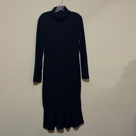 Black Mid Calf Little Black Sweater Long Sleeve Mock Turtleneck Dress Size XL - Picture 2 of 6